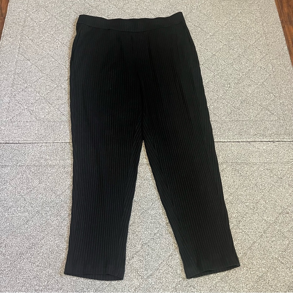 Eileen Fisher Ribbed Pants Womens Size Large Black Pull On Elastic Waist Slouchy